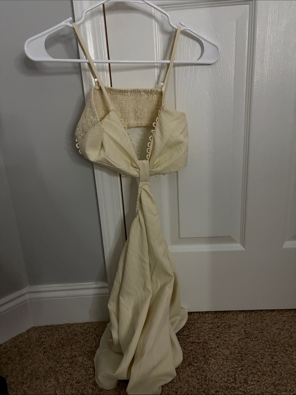 Smocked Tie-Front Cream Sundress
